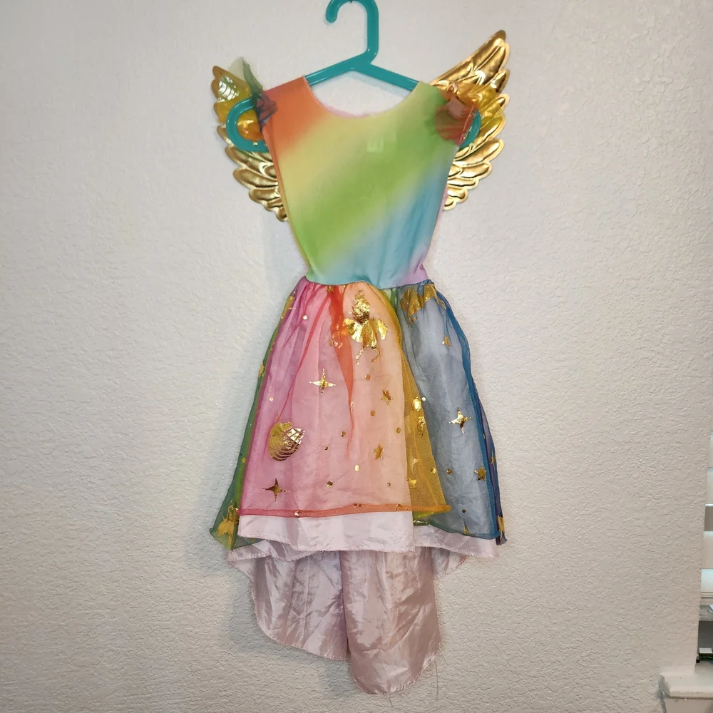 Kids Rainbow Gold Wing Fairy Costume unicorn princess 4 5